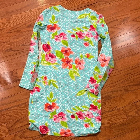 IBKUL Floral Long Sleeve Dress - Aqua, Pink, Green - Picture 7 of 7